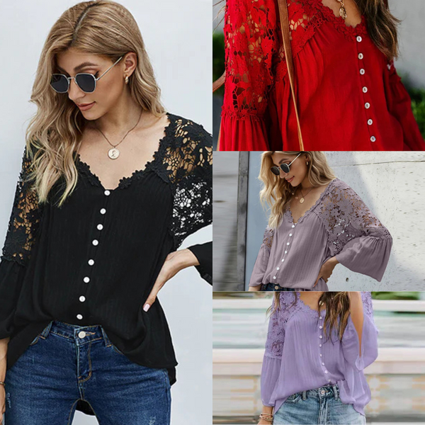 Loose plus-size lace blouse