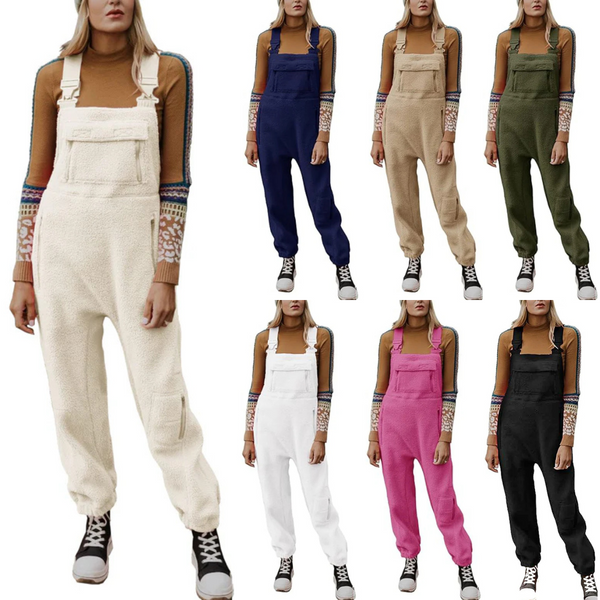 Hot Sale Women's Fleece Warm Overalls Loose Casual Jumpsuits