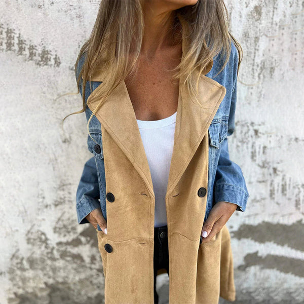 Lapel Denim Patchwork Design Jacket