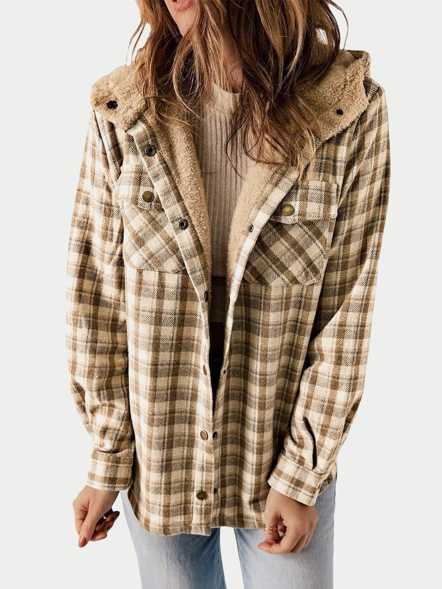Women's Flannel Plaid Fleece Hooded Shacket