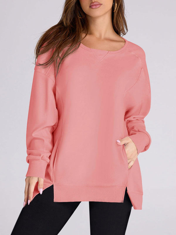 Women's High Low Side Slit Pullover Sweatshirt With Pockets