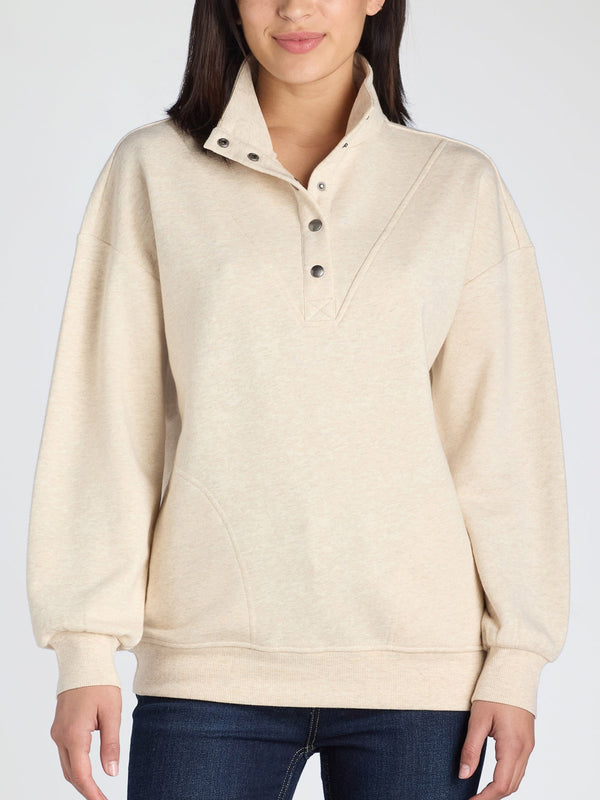 Mock Neck Henley Pullover Sweatshirt