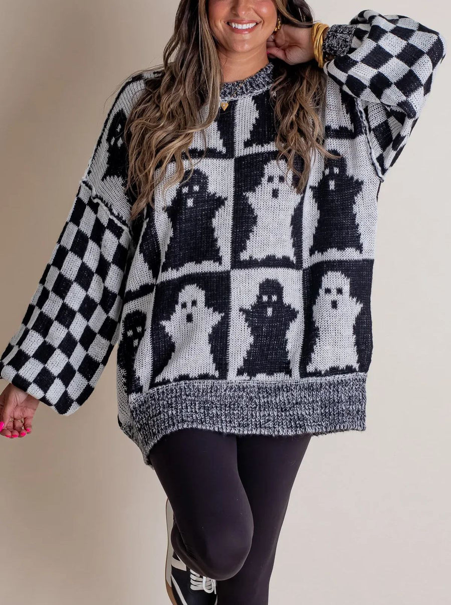Women's Halloween Checkered Sweater
